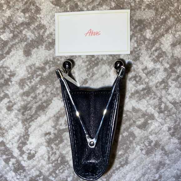 Abas Coin Purse Womens Small Black Leather Kiss Lock Accordion Card Wallet - Picture 8 of 11